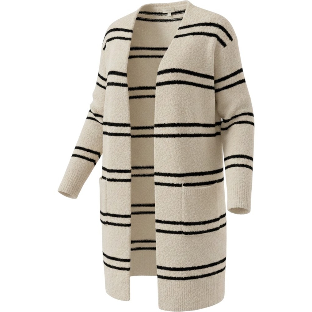 &. Layered Women Cream Navy Black Striped Open Front Longline Cardigan Sweater M